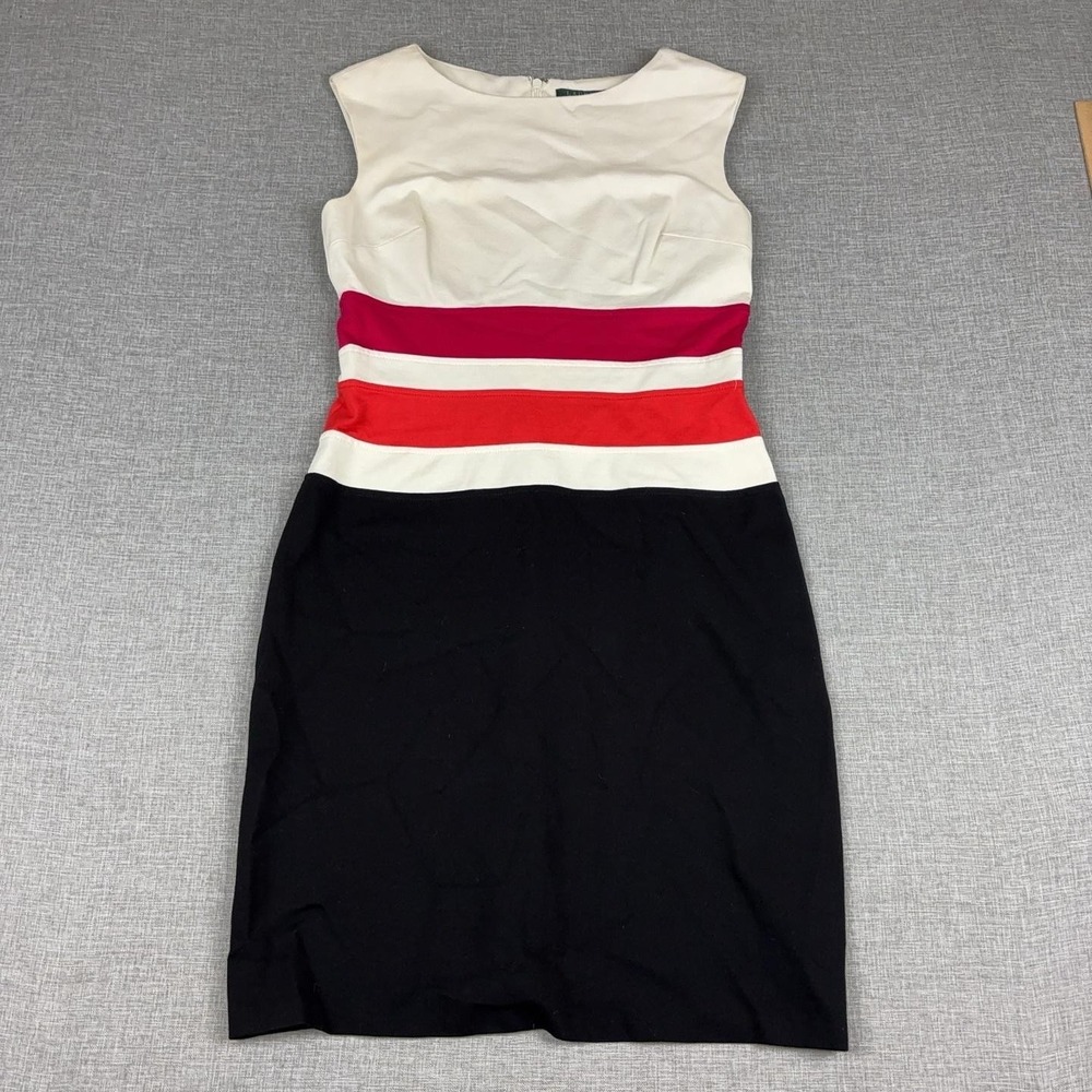 Lauren Ralph Lauren Dress Womens 12 Multicolor Colorblock Sleeveless Sheath